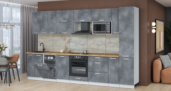 Изображение товара Кухонный гарнитур Интерлиния Мила Лайт 3.4-ПМ4 (бетон портленд/бетон портленд/дуб бунратти)