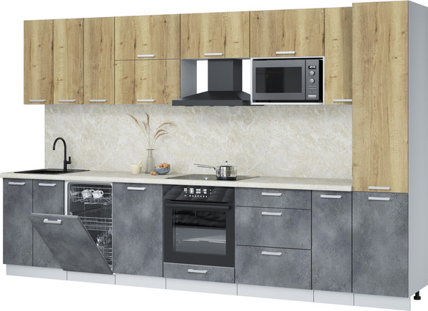 Изображение товара Кухонный гарнитур Интерлиния Мила Лайт 3.4-ПМ4  (дуб золотой/бетон портленд/опал светлый)