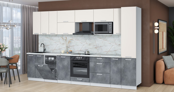 Изображение товара Кухонный гарнитур Интерлиния Мила Лайт 3.4-ПМ4 (персидский жемчуг/бетон портленд/серый каспий)