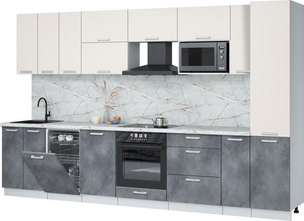 Изображение товара Кухонный гарнитур Интерлиния Мила Лайт 3.4-ПМ4 (персидский жемчуг/бетон портленд/серый каспий)
