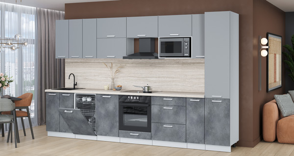 Изображение товара Кухонный гарнитур Интерлиния Мила Лайт 3.4-ПМ4 (серебро/бетон портленд/травертин серый)