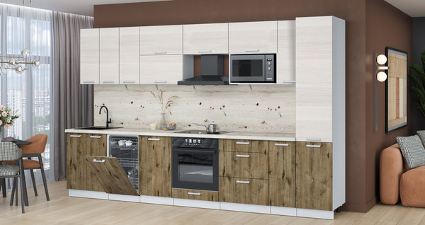 Изображение товара Кухонный гарнитур Интерлиния Мила Лайт 3.4-ПМ4 (вудлайн кремовый/дуб веллингтон/бискайская сосна)