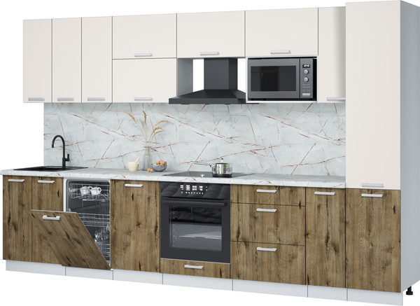 Изображение товара Кухонный гарнитур Интерлиния Мила Лайт 3.4-ПМ4 (персидский жемчуг/дуб веллингтон/серый каспий)