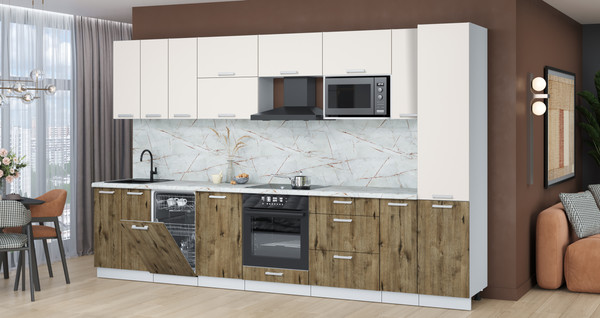 Изображение товара Кухонный гарнитур Интерлиния Мила Лайт 3.4-ПМ4 (персидский жемчуг/дуб веллингтон/серый каспий)