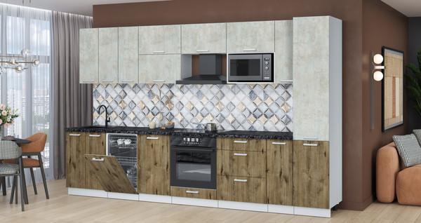 Изображение товара Кухонный гарнитур Интерлиния Мила Лайт 3.4-ПМ4  (бетон лайт/дуб веллингтон/кастилло темный)