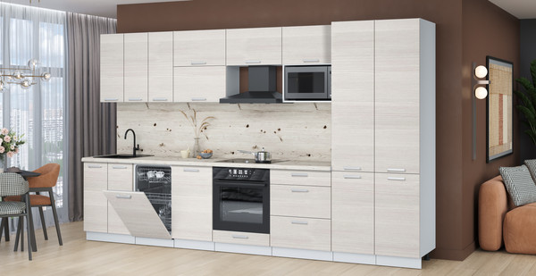 Изображение товара Кухонный гарнитур Интерлиния Мила Лайт 3.5-ПМ4  (вудлайн кремовый/вудлайн кремовый/бискайская сосна)