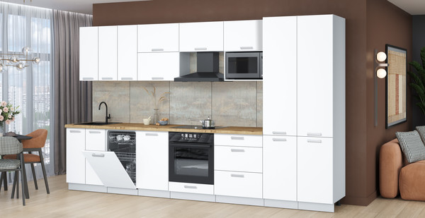 Изображение товара Кухонный гарнитур Интерлиния Мила Лайт 3.5-ПМ4 (белый платинум/белый платинум/дуб бунратти)