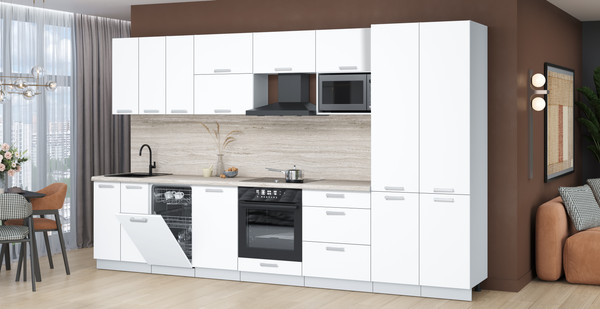 Изображение товара Кухонный гарнитур Интерлиния Мила Лайт 3.5-ПМ4 (белый платинум/белый платинум/травертин серый)