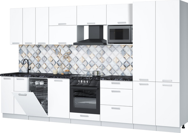 Изображение товара Кухонный гарнитур Интерлиния Мила Лайт 3.5-ПМ4 ( белый платинум/белый платинум/кастилло темный)