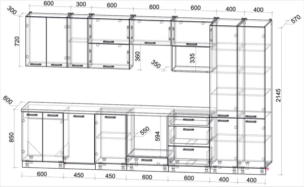 Изображение товара Кухонный гарнитур Интерлиния Мила Лайт 3.5-ПМ4 (белый платинум/белый платинум/травертин серый)