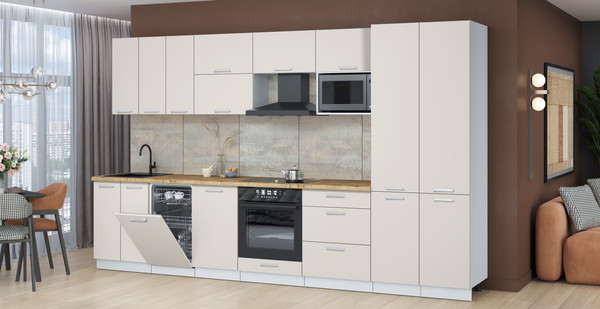 Изображение товара Кухонный гарнитур Интерлиния Мила Лайт 3.5-ПМ4  (персидский жемчуг/персидский жемчуг/дуб бунратти)