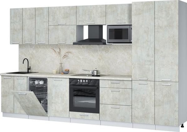 Изображение товара Кухонный гарнитур Интерлиния Мила Лайт 3.5-ПМ4 (бетон лайт/бетон лайт/опал светлый)