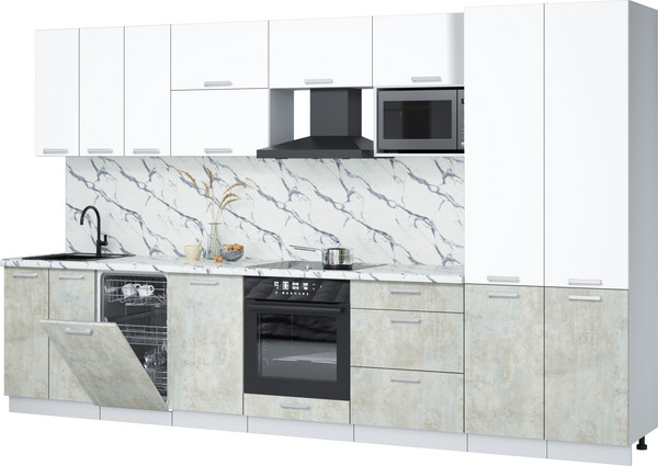 Изображение товара Кухонный гарнитур Интерлиния Мила Лайт 3.5-ПМ4 (белый платинум/бетон лайт/белый гранит)