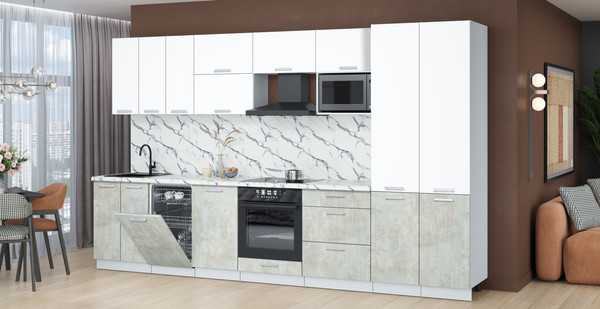 Изображение товара Кухонный гарнитур Интерлиния Мила Лайт 3.5-ПМ4 (белый платинум/бетон лайт/белый гранит)