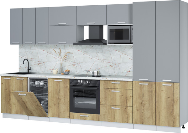 Изображение товара Кухонный гарнитур Интерлиния Мила Лайт 3.5-ПМ4  (серебро/дуб золотой/серый каспий)