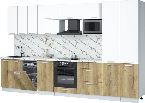 Изображение товара Кухонный гарнитур Интерлиния Мила Лайт 3.5-ПМ4 (белый платинум/дуб золотой/белый гранит)