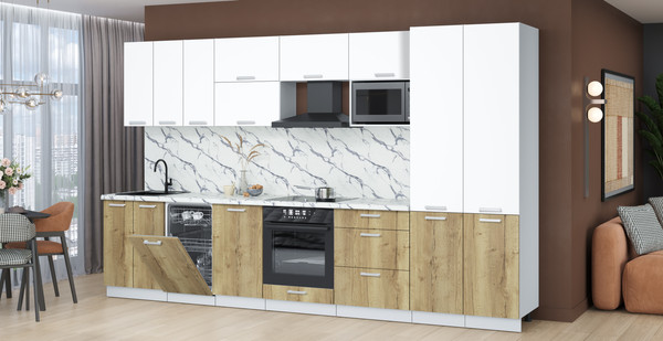 Изображение товара Кухонный гарнитур Интерлиния Мила Лайт 3.5-ПМ4 (белый платинум/дуб золотой/белый гранит)