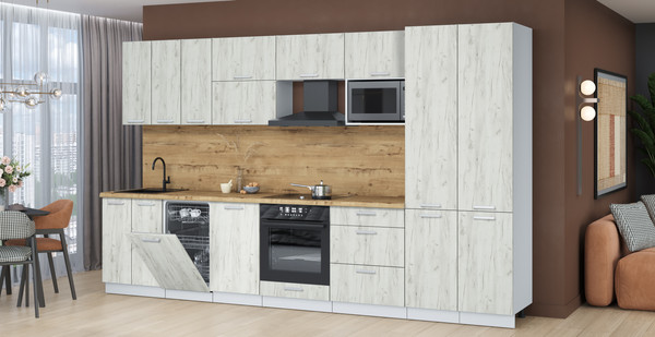 Изображение товара Кухонный гарнитур Интерлиния Мила Лайт 3.5-ПМ4 (дуб белый/дуб белый/дуб бунратти)