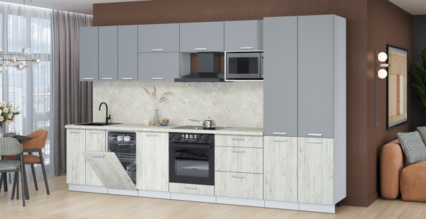 Изображение товара Кухонный гарнитур Интерлиния Мила Лайт 3.5-ПМ4 (серебро/дуб белый/опал светлый)