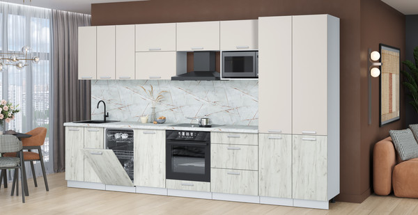 Изображение товара Кухонный гарнитур Интерлиния Мила Лайт 3.5-ПМ4 ( персидский жемчуг/дуб белый/серый каспий)