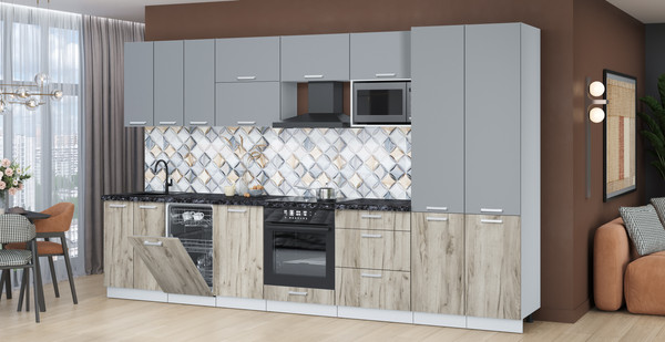 Изображение товара Кухонный гарнитур Интерлиния Мила Лайт 3.5-ПМ4  (серебро/дуб серый/кастилло темный)