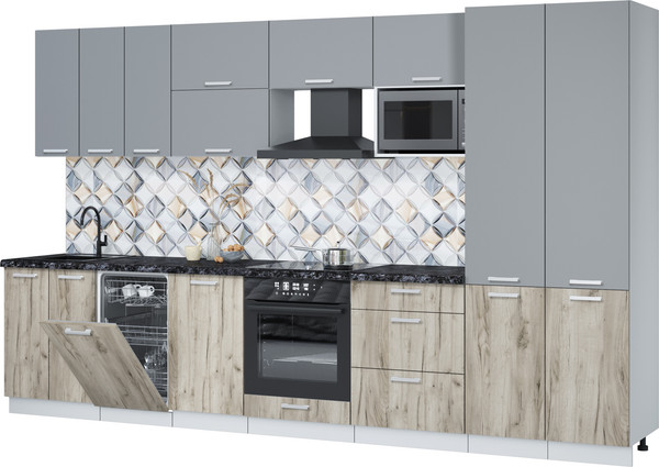 Изображение товара Кухонный гарнитур Интерлиния Мила Лайт 3.5-ПМ4  (серебро/дуб серый/кастилло темный)