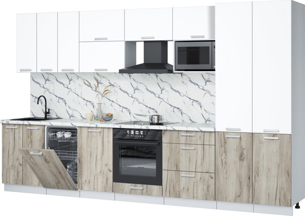 Изображение товара Кухонный гарнитур Интерлиния Мила Лайт 3.5-ПМ4 ( белый платинум/дуб серый/белый гранит)