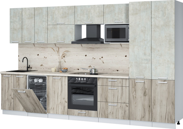 Изображение товара Кухонный гарнитур Интерлиния Мила Лайт 3.5-ПМ4  (бетон лайт/дуб серый/бискайская сосна)