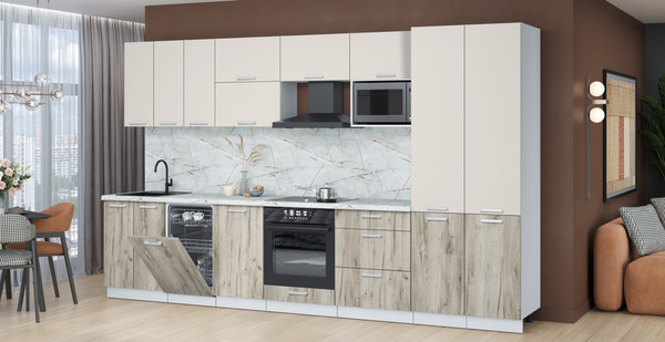 Изображение товара Кухонный гарнитур Интерлиния Мила Лайт 3.5-ПМ4  (персидский жемчуг/дуб серый/серый каспий)