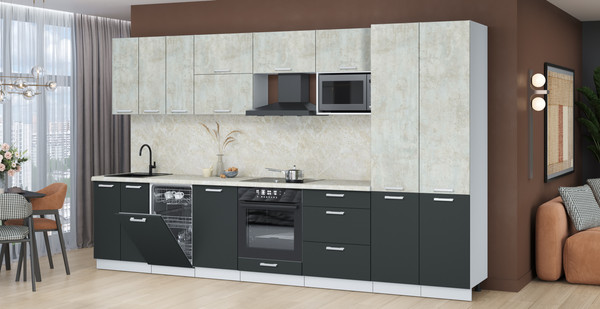 Изображение товара Кухонный гарнитур Интерлиния Мила Лайт 3.5-ПМ4  (бетон лайт/антрацит/опал светлый)