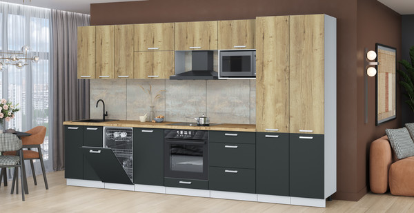 Изображение товара Кухонный гарнитур Интерлиния Мила Лайт 3.5-ПМ4  (дуб золотой/антрацит/дуб бунратти)