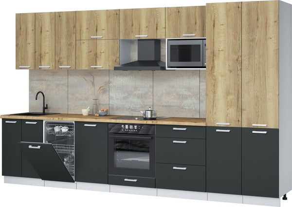 Изображение товара Кухонный гарнитур Интерлиния Мила Лайт 3.5-ПМ4  (дуб золотой/антрацит/дуб бунратти)