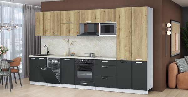 Изображение товара Кухонный гарнитур Интерлиния Мила Лайт 3.5-ПМ4 ( дуб золотой/антрацит/опал светлый)