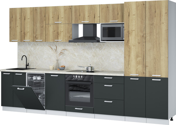 Изображение товара Кухонный гарнитур Интерлиния Мила Лайт 3.5-ПМ4 ( дуб золотой/антрацит/опал светлый)