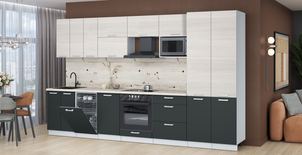 Изображение товара Кухонный гарнитур Интерлиния Мила Лайт 3.5-ПМ4  (вудлайн кремовый/антрацит/бискайская сосна)