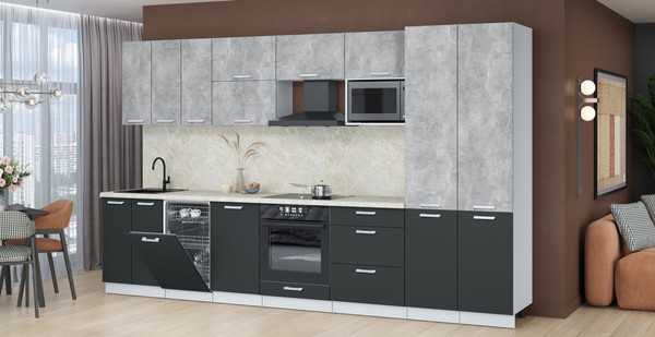 Изображение товара Кухонный гарнитур Интерлиния Мила Лайт 3.5-ПМ4 (бетон/антрацит/опал светлый)