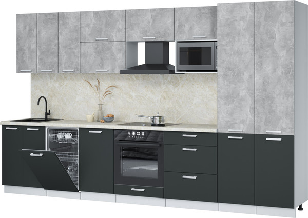 Изображение товара Кухонный гарнитур Интерлиния Мила Лайт 3.5-ПМ4 (бетон/антрацит/опал светлый)