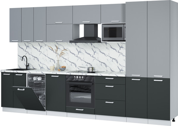 Изображение товара Кухонный гарнитур Интерлиния Мила Лайт 3.5-ПМ4 (серебро/антрацит/белый гранит)