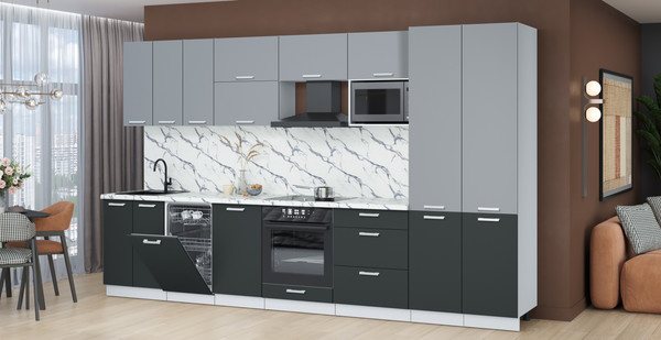 Изображение товара Кухонный гарнитур Интерлиния Мила Лайт 3.5-ПМ4 (серебро/антрацит/белый гранит)