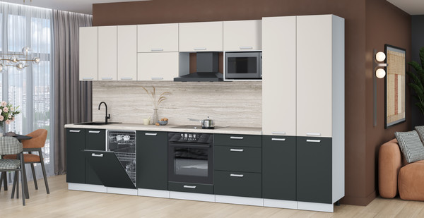 Изображение товара Кухонный гарнитур Интерлиния Мила Лайт 3.5-ПМ4  (персидский жемчуг/антрацит/травертин серый)