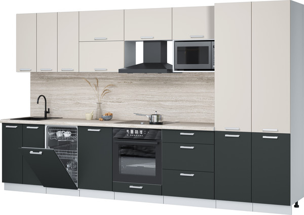 Изображение товара Кухонный гарнитур Интерлиния Мила Лайт 3.5-ПМ4  (персидский жемчуг/антрацит/травертин серый)