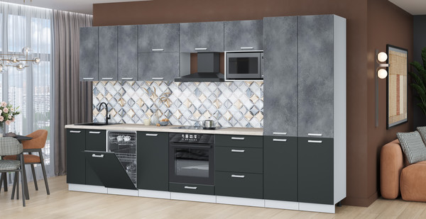 Изображение товара Кухонный гарнитур Интерлиния Мила Лайт 3.5-ПМ4 (бетон портленд/антрацит/травертин серый)