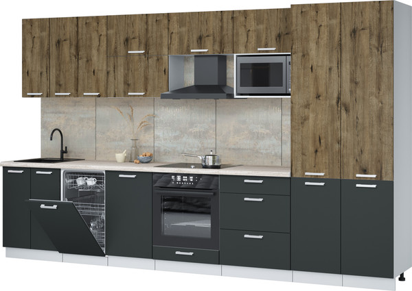Изображение товара Кухонный гарнитур Интерлиния Мила Лайт 3.5-ПМ4 (дуб веллингтон/антрацит/травертин серый)