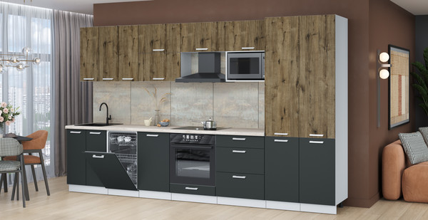 Изображение товара Кухонный гарнитур Интерлиния Мила Лайт 3.5-ПМ4 (дуб веллингтон/антрацит/травертин серый)