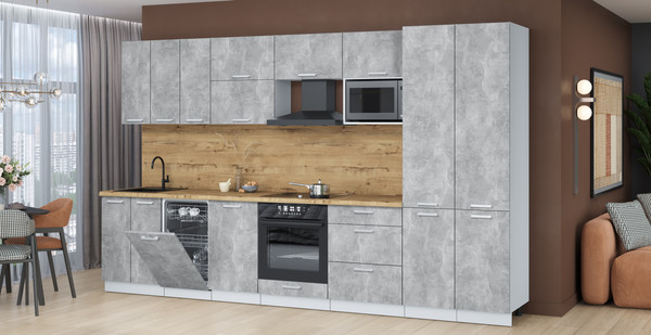 Изображение товара Кухонный гарнитур Интерлиния Мила Лайт 3.5-ПМ4 (бетон/бетон/дуб бунратти)