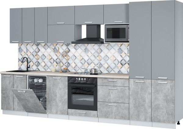 Изображение товара Кухонный гарнитур Интерлиния Мила Лайт 3.5-ПМ4 (серебро/бетон/травертин серый)