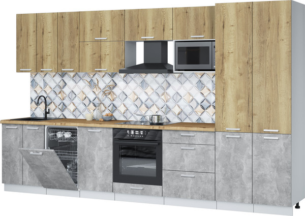 Изображение товара Кухонный гарнитур Интерлиния Мила Лайт 3.5-ПМ4 (дуб золотой/бетон/дуб бунратти)