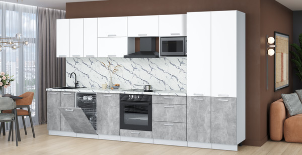 Изображение товара Кухонный гарнитур Интерлиния Мила Лайт 3.5-ПМ4 (белый платинум/бетон/белый гранит)