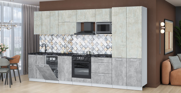 Изображение товара Кухонный гарнитур Интерлиния Мила Лайт 3.5-ПМ4 (бетон лайт/бетон/кастилло темный)