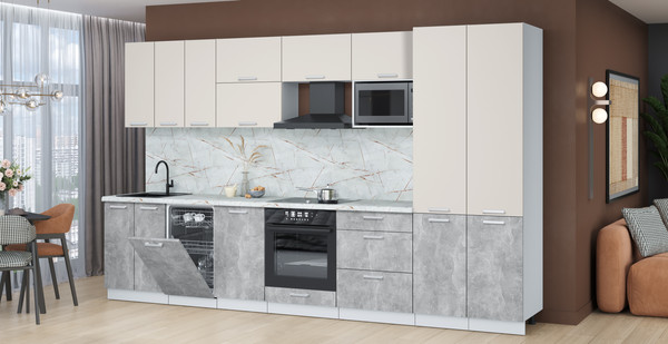 Изображение товара Кухонный гарнитур Интерлиния Мила Лайт 3.5-ПМ4 (персидский жемчуг/бетон/серый каспий)